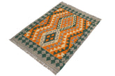 Flat Weave Kilim Antique Navaho Vintage handmade Geometric Kilim Orange Purple Hand-Woven Rectangle 100% Wool Area Rug 2x3